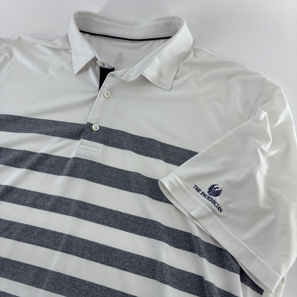 Johnnie-O Polo Mens XL White Gray Striped Performance‎ The Phoenician Golf Shirt